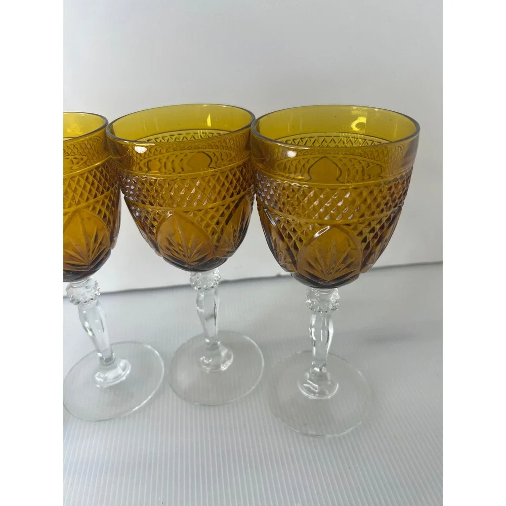 Vintage Cristal D'Arques Durand Antique Amber water/wine‎ goblet set of 4